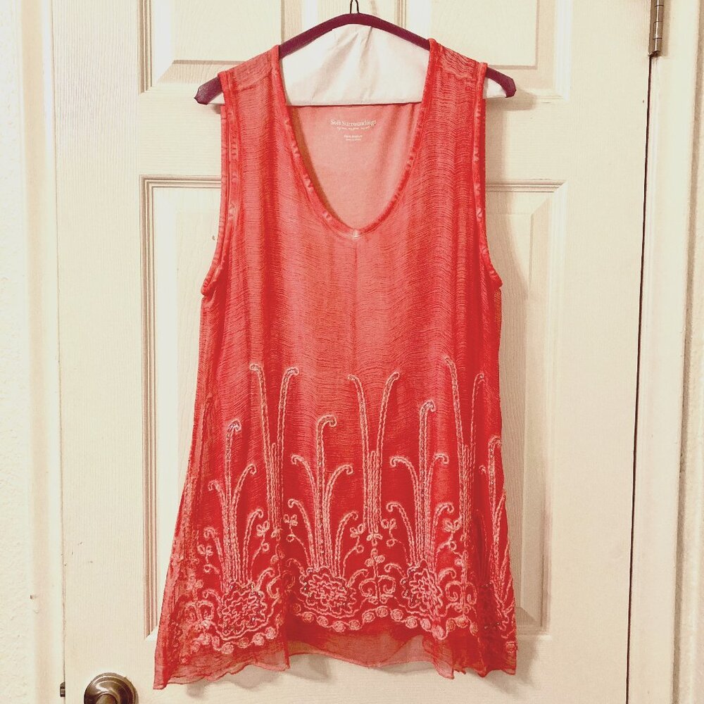 Excellent Condition, SZ PM, Soft Surroundings, Silk Layering Tank, Coral